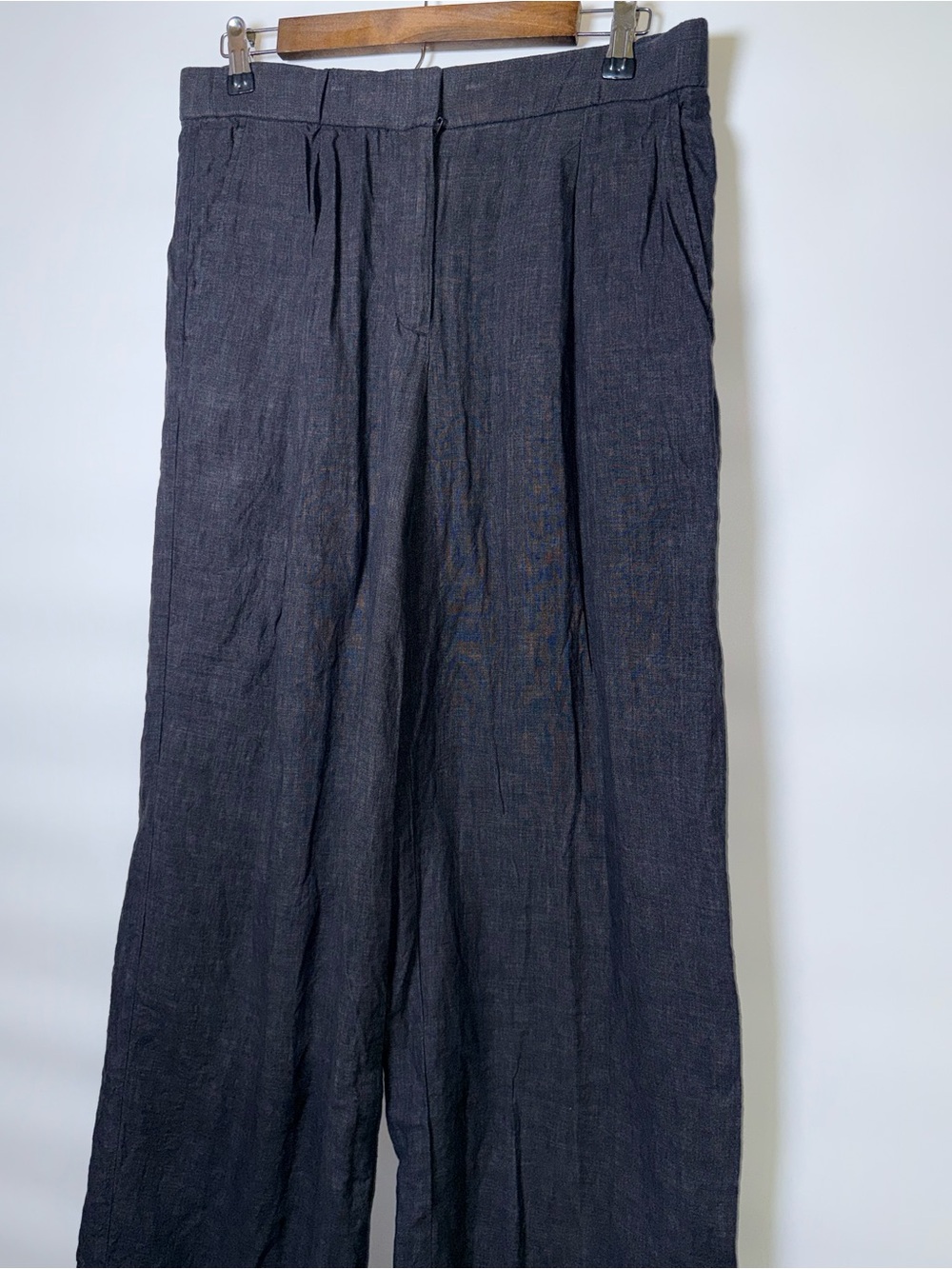 Eileen Fisher Small Organic Linen Pleated Wide Leg Pants Charcoal Quiet Luxury - Picture 3 of 16